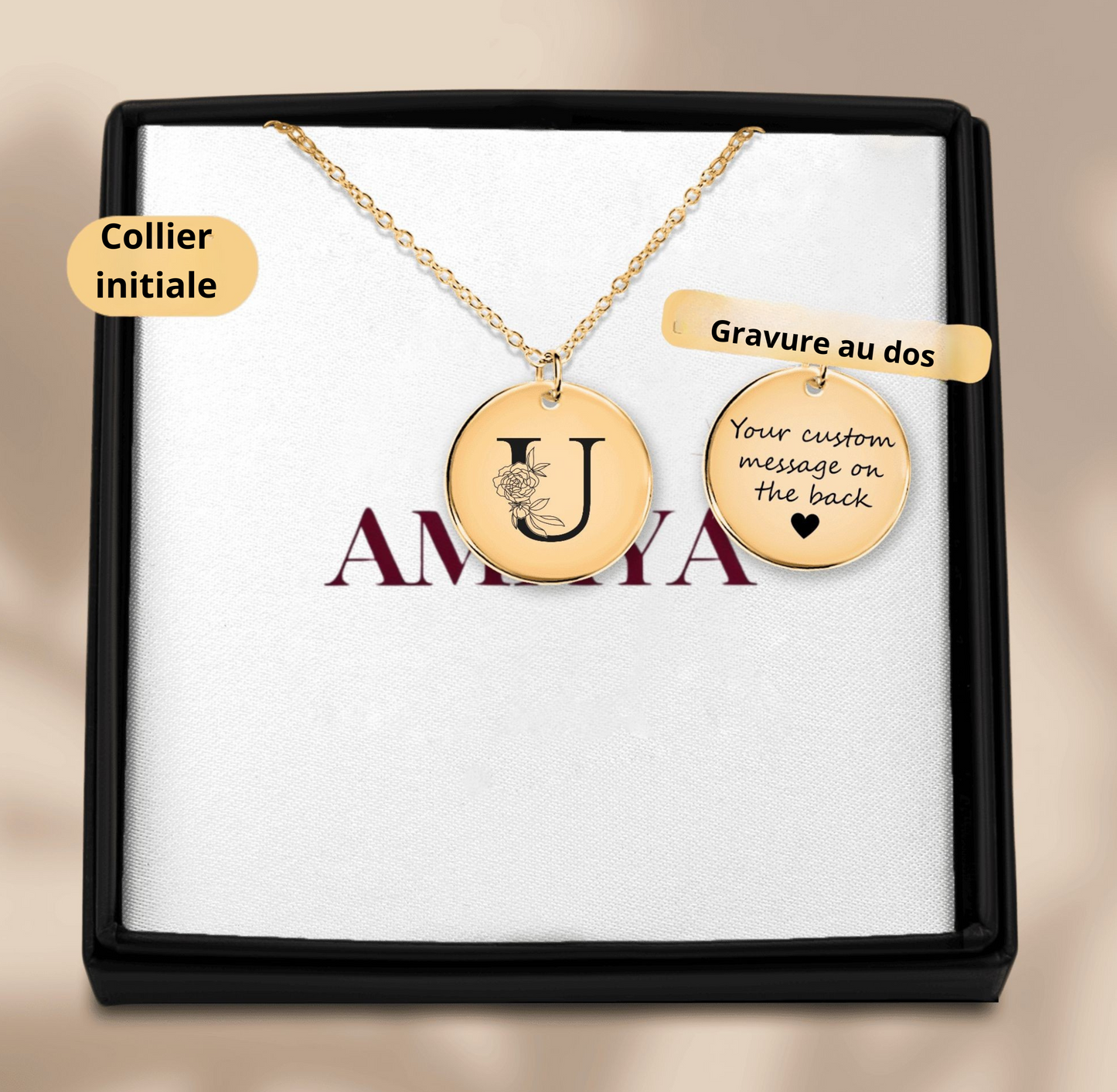 Collier personnalisé initiale florale plaqué or