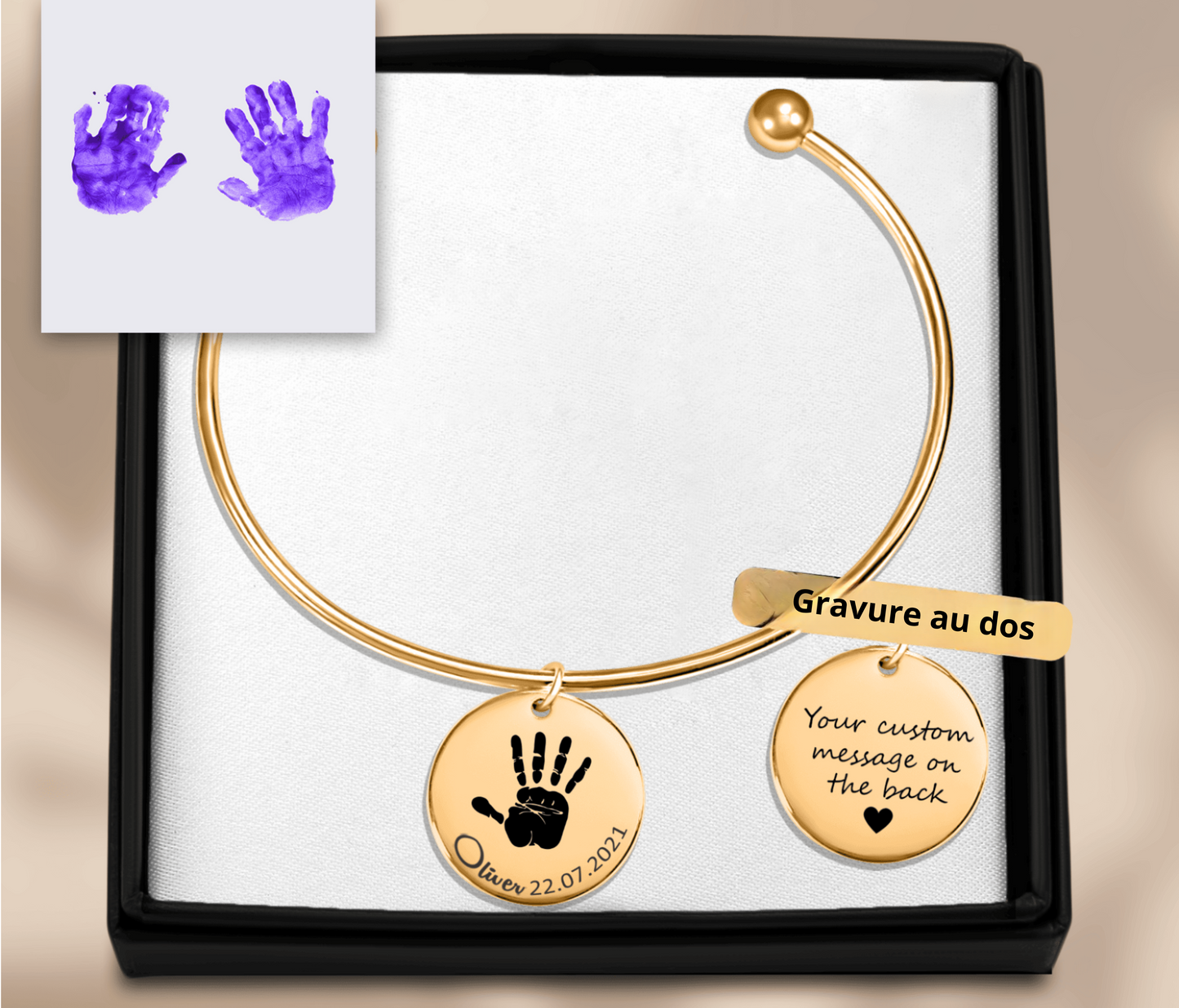 Bracelet Personnalisé Empreinte main de bébé en plaqué or