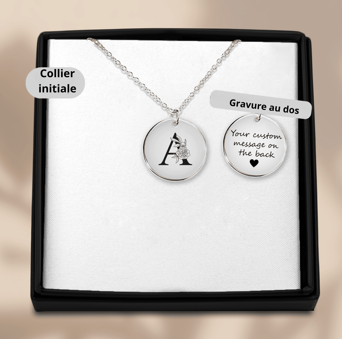 Collier personnalisé initiale florale en acier inoxydable