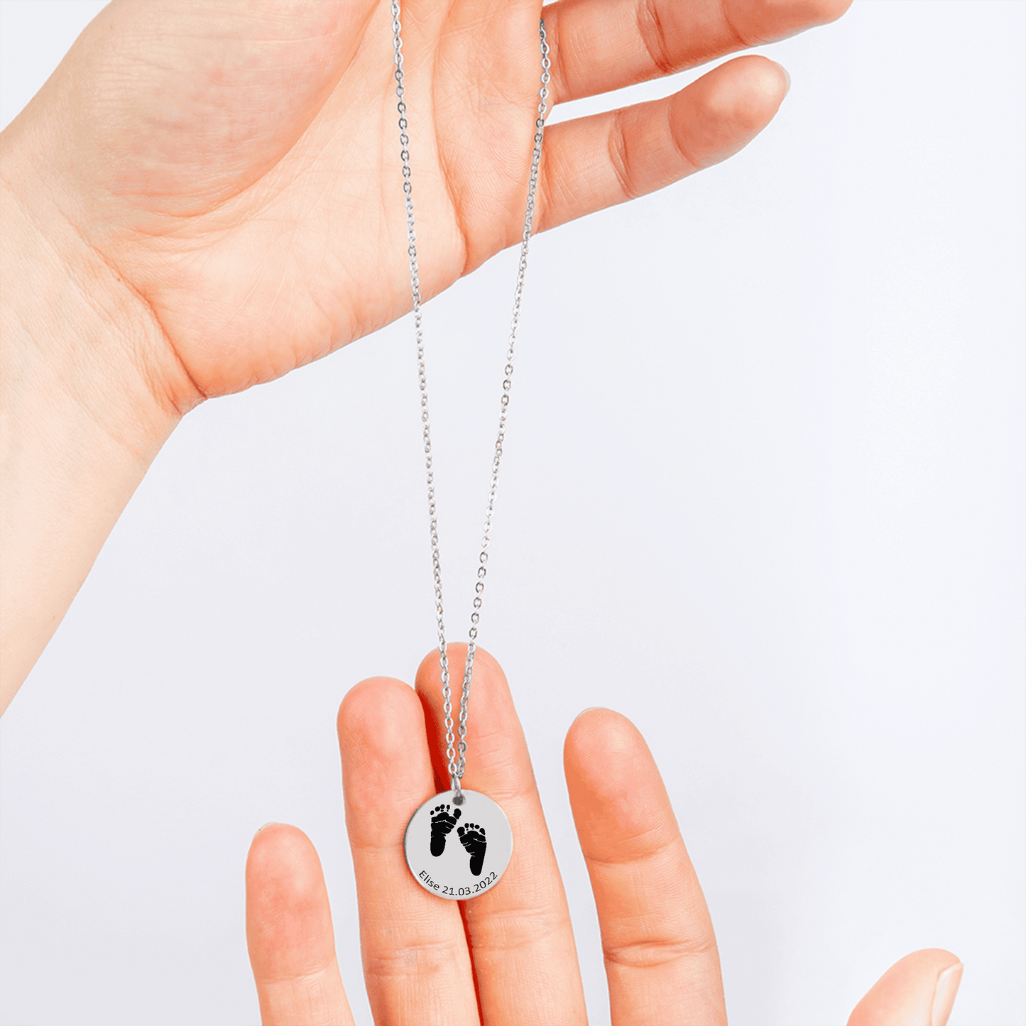 Collier personnalisé emprunte pieds de bébé en acier inoxydable