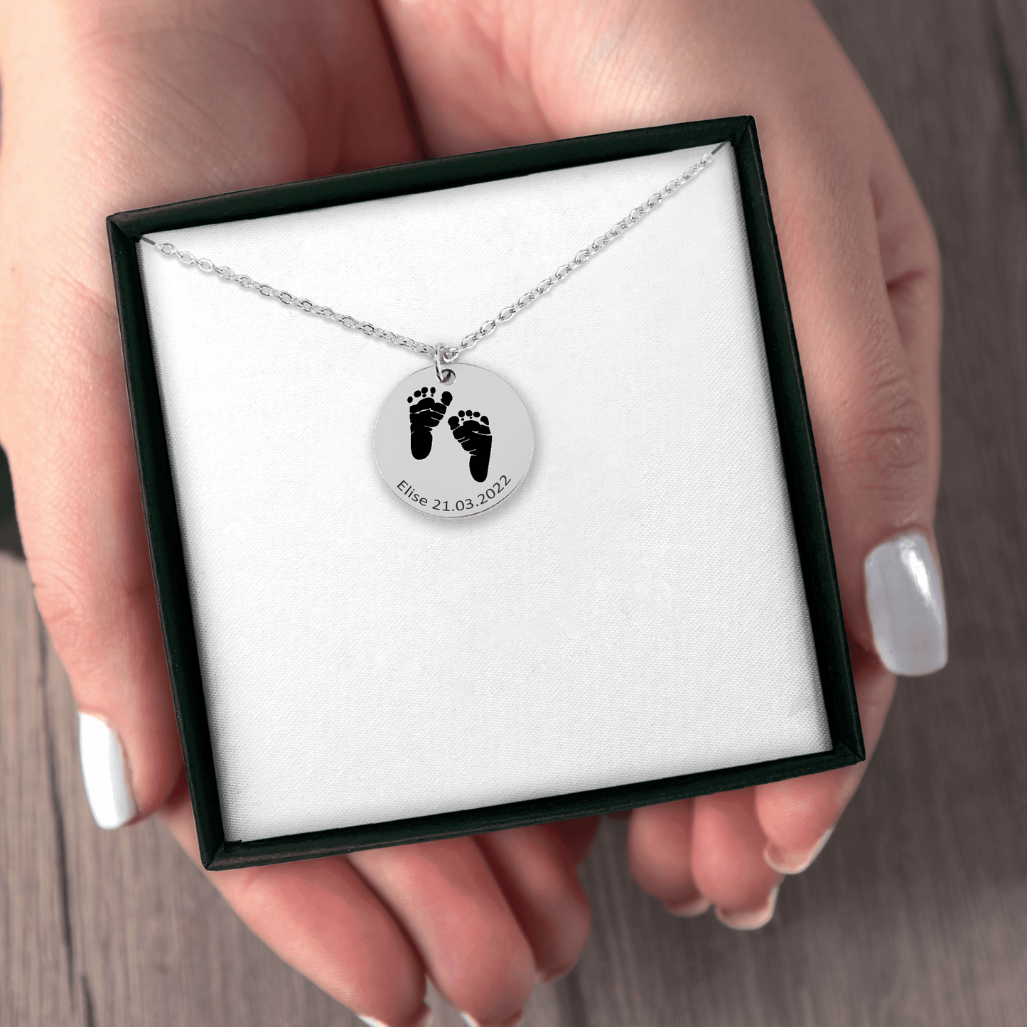 Collier personnalisé emprunte pieds de bébé en acier inoxydable
