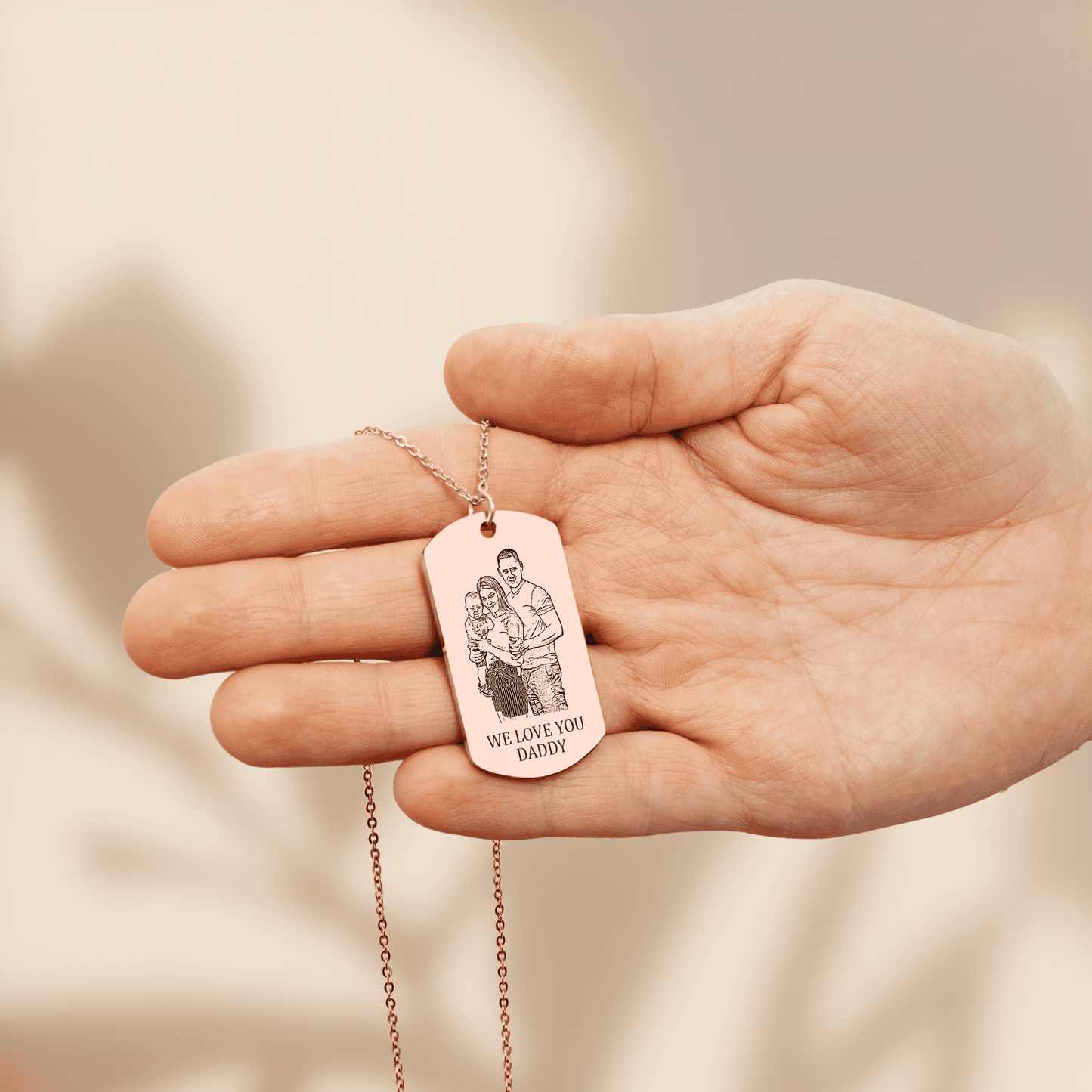 Collier personnalisé portrait de famille en plaqué or rose