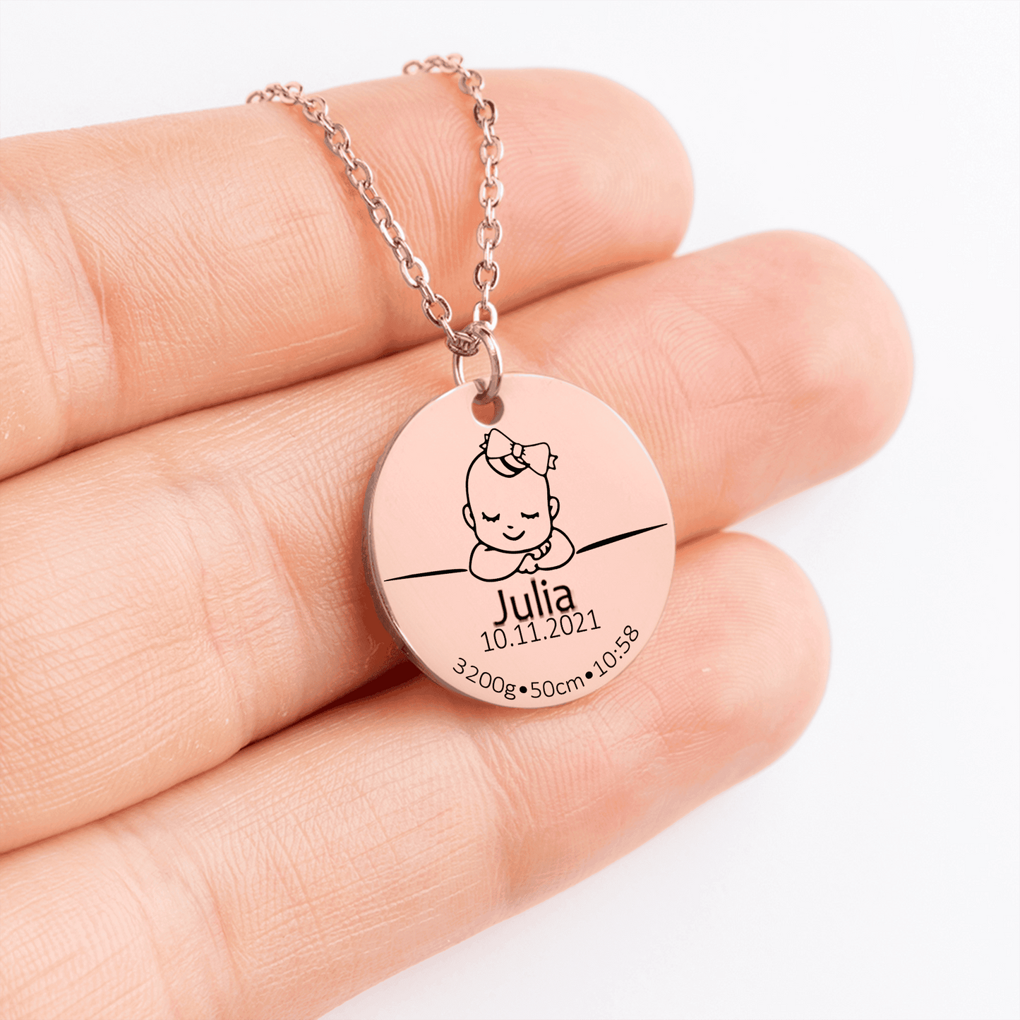 Collier de naissance personnalisé en plaqué or rose