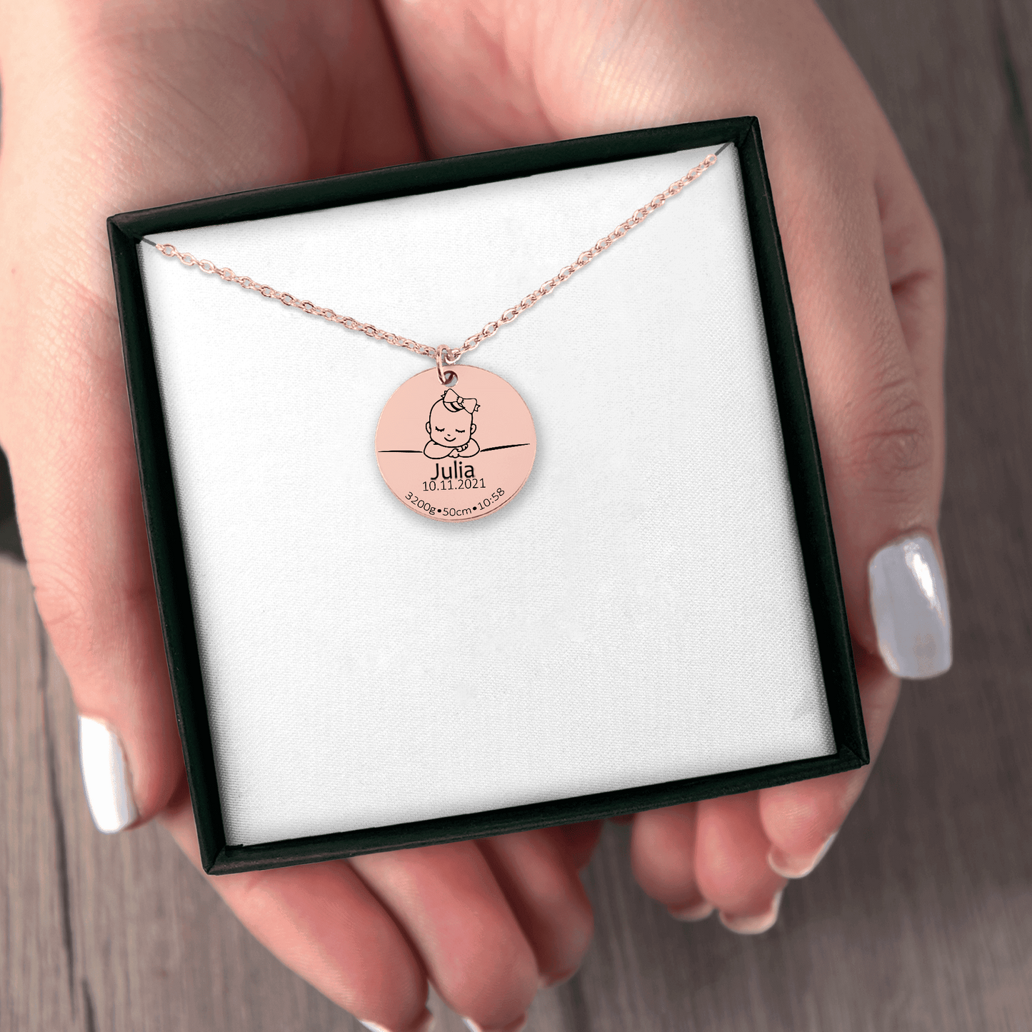 Collier de naissance personnalisé en plaqué or rose