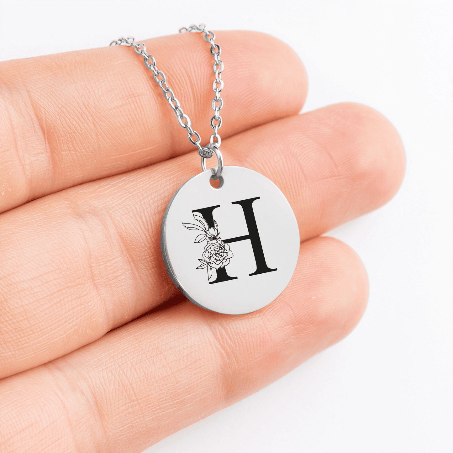 Collier personnalisé initiale florale en acier inoxydable