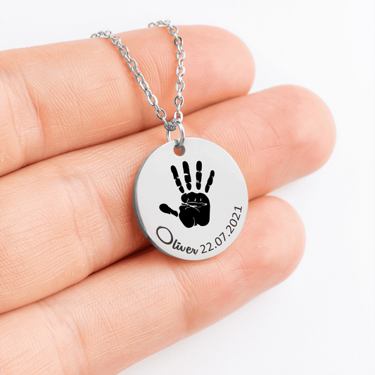 Collier personnalisé empreinte mains de bébé en acier inoxydable