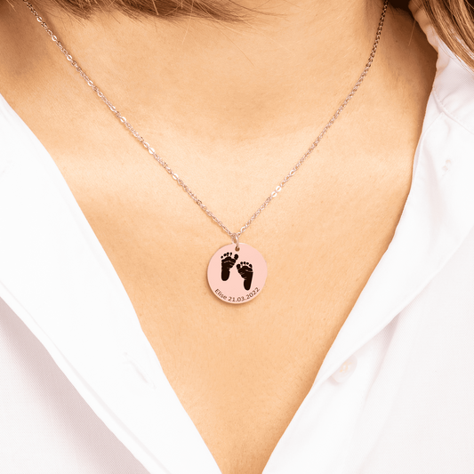 Collier personnalisé emprunte pieds de bébé en plaqué or rose