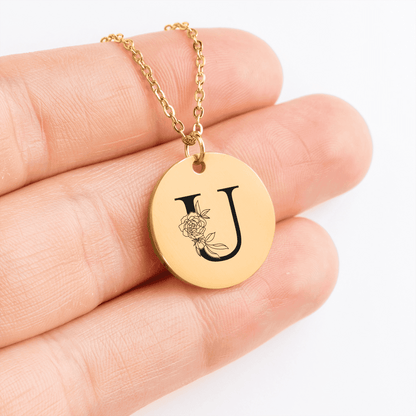 Collier personnalisé initiale florale plaqué or