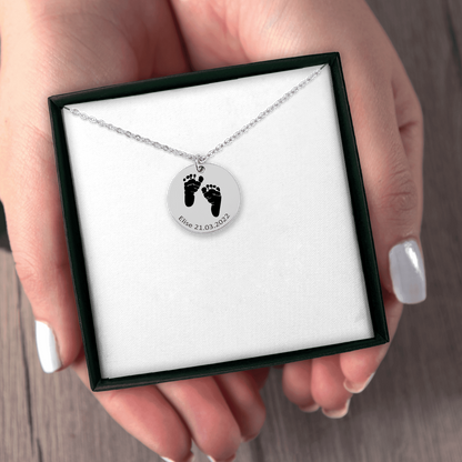 Collier personnalisé emprunte pieds de bébé en acier inoxydable