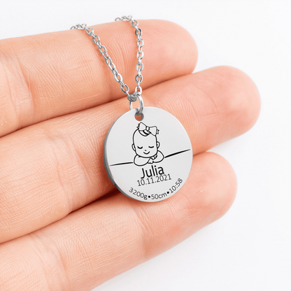 Collier de naissance personnalisé en acier inoxydable