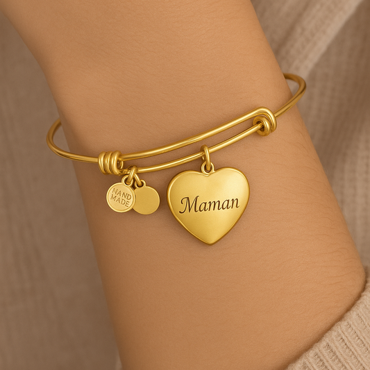 Bracelet jonc personnalisé en plaque or, gravure sur mesure, design élégant, cadeau parfait pour toute occasion